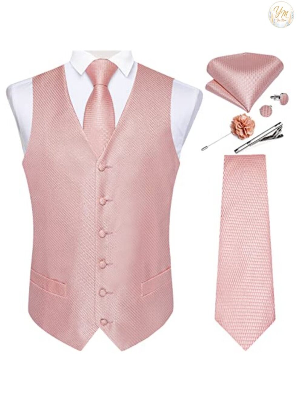 Mens Vest and Tie Set Formal Paisley Waistcoat Necktie Pocket Square Cufflinks